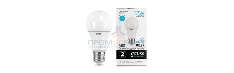 Лампа Gauss Elementary A60 12W 1150lm 4100K E27 LED 1/10/40