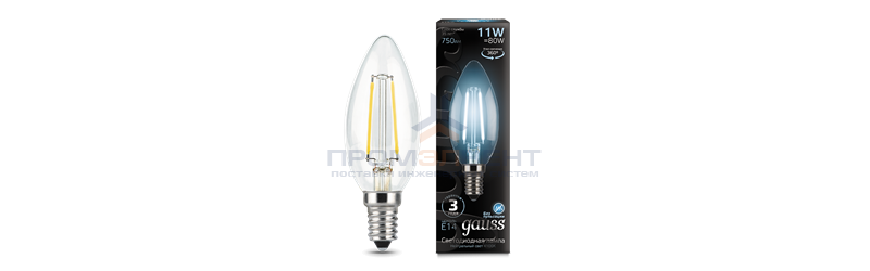 Лампа Gauss Filament Свеча 11W 750lm 4100К Е14 LED 1/10/50
