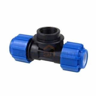 Тройник с переходом на внутреннюю резьбу Политэк - 32 x 3/4" (винтовой, для труб ПНД)